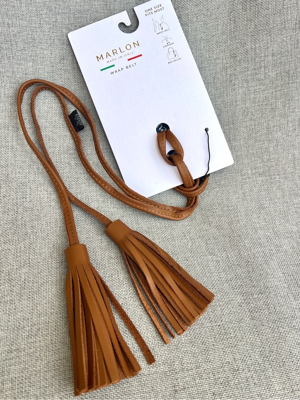 Marlon Made in Italy Wrap Tassels Genuine Leather belt chocker bag decor brown
